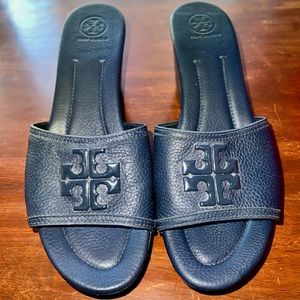 beautiful dark blue shoe wedge heel